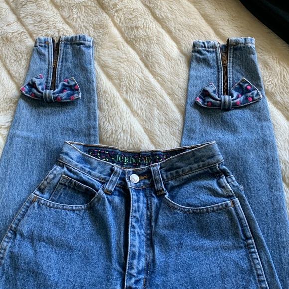 Vtg 80s Jordache high rise zipper ankle with bows denim jeans 22 inch waist - Picture 6 of 9